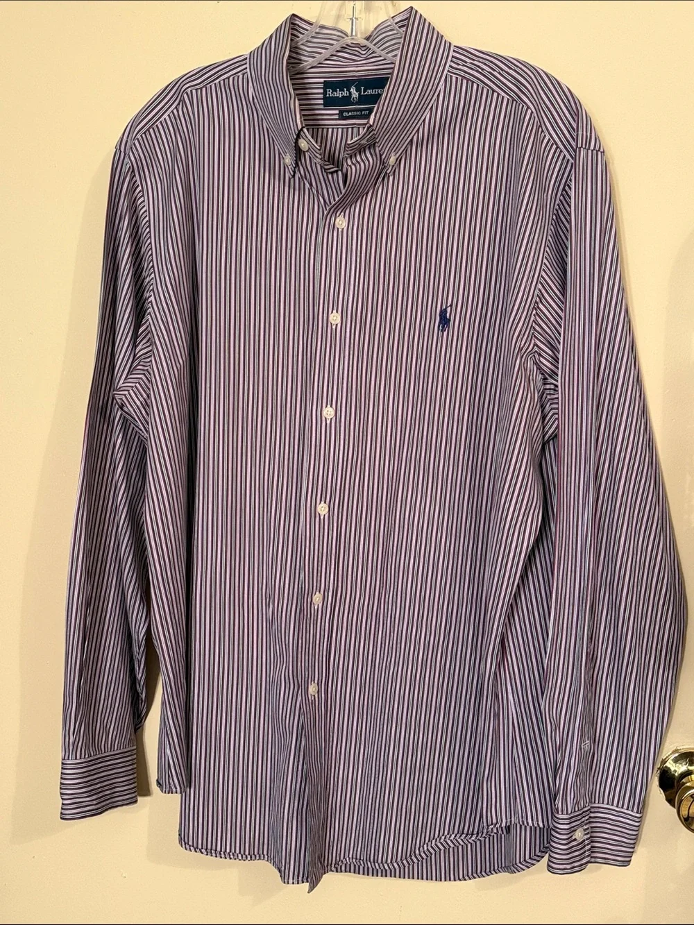 Polo by Ralph Lauren Purple & White Striped Button-Down Shirt with Navy Pony
